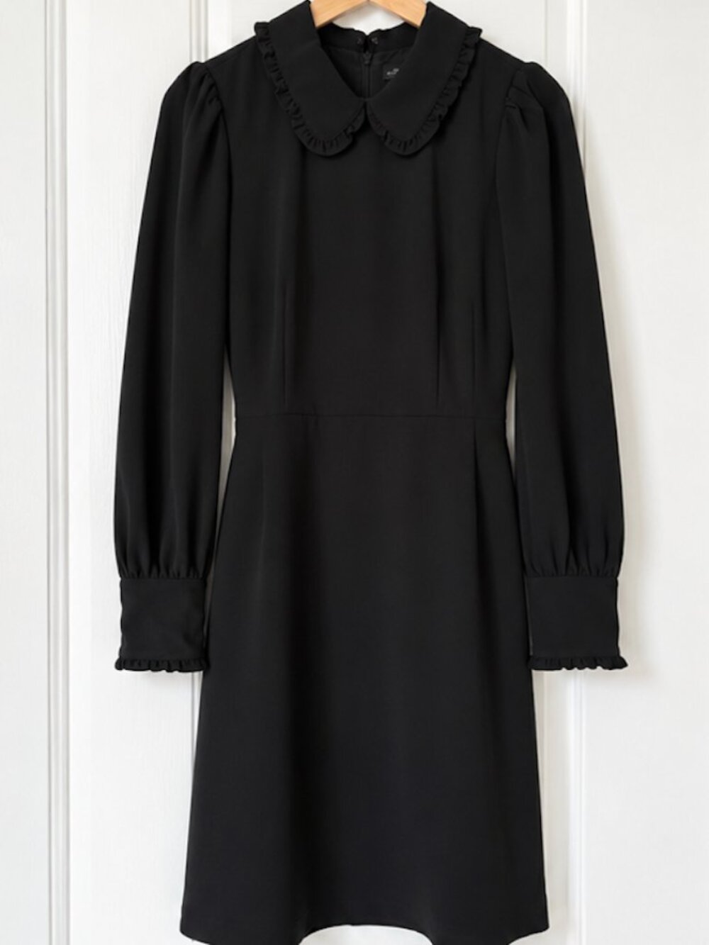 J.Crew Black Ruffle Collar Long Sleeve Dress Size 6 Tall